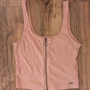 Hollister Pink Ribbed Crop Zip Up Tank Top